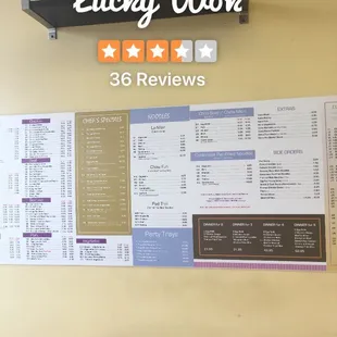 a menu on the wall