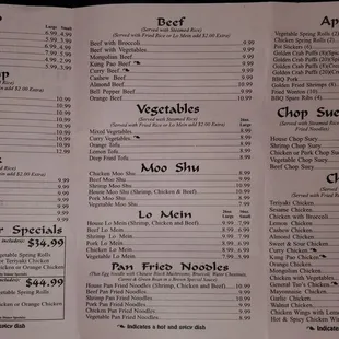 Menu as of 1/8/2021