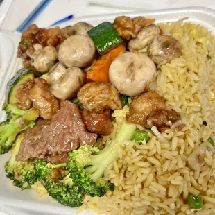 Beef with Broccoli and chicken and Chicken with Mushroom, 2 item combo