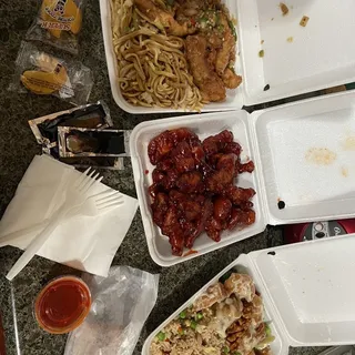 Honey Walnut Shrimp with BBQ Pork Fried Rice
