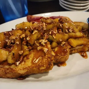 Apple fritter french toast with bacon