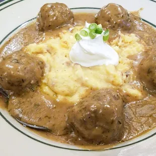 Swedish Meatballs. Mealy, mushy, salty. Potatoes so slop-like, they poured into the to-go box. I gulped down lemonade to suffer every nibble
