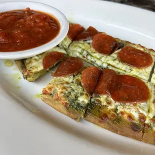 HH flatbread - they called it something like &quot;French bread bites&quot;.  Pesto, mozzarella, pepperoni and hot honey.