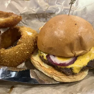 Burger with Onion Rings