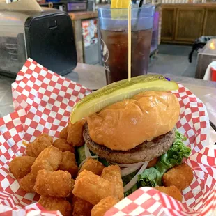 Ultimate burger and tots.