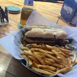 ows a sandwich and fries