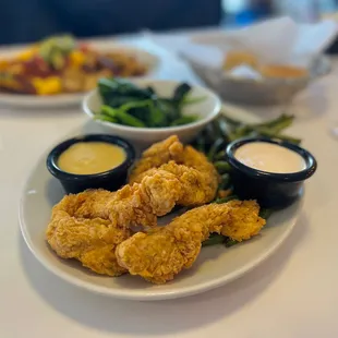 Chicken Fingers + spinach + green beans