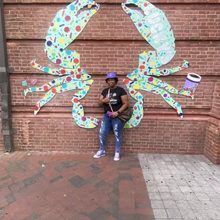 My friend on the side of lucky building where they have the crab legs with ice cream and coffee.