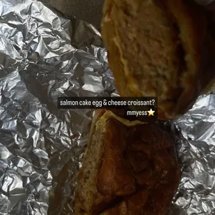 Salmon Cake Egg and Cheese on croissant