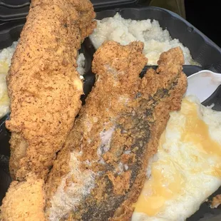 Fish cheese egg whites and grits