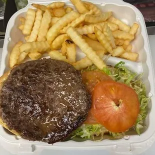 Hamburger and fries