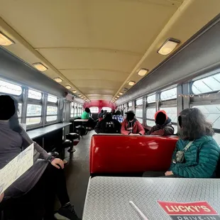 Inside the bus seating area