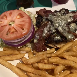 The make your own burger with bleu cheese and bacon!