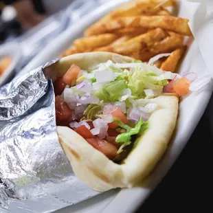 a hot dog and french fries
