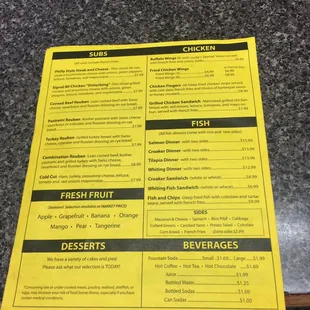 Menu and prices