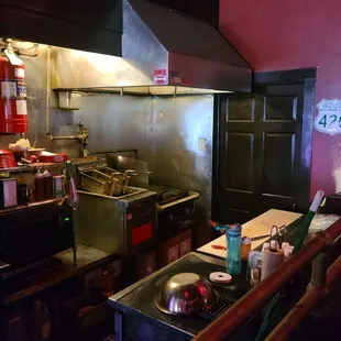 The kitchen area.