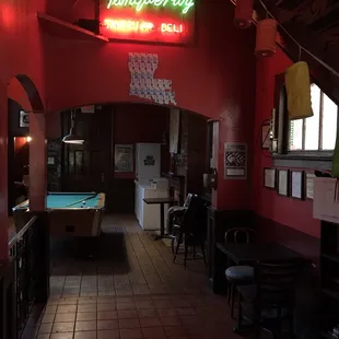 a pool table in a restaurant