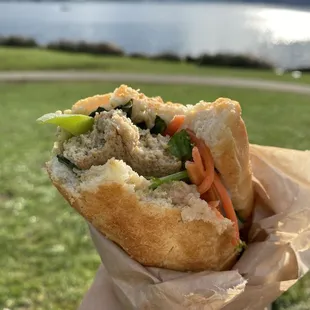 BanhMi Sandwich-Tofu*  Stuffed with veggies, sauces, and flavorful tofu!