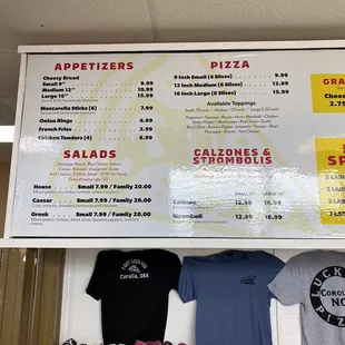 Menu mounted on the wall