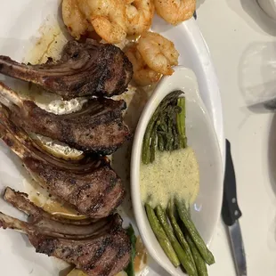 Double Cut Lamb Chops with Cajun Grilled Shrimp and. Aparagus