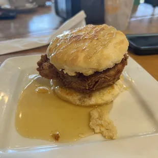 Breakfast Honey butter Nashville hot chicken biscuit $5.99