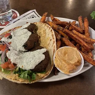 Falafel and sweet potato fries