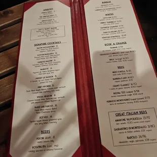 Cocktail menu