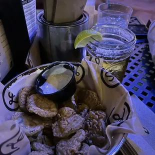 Good fried pickles and drinks.