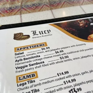 the menu and prices