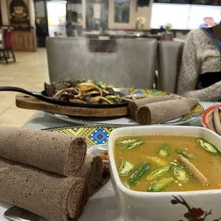 Injera with tibs