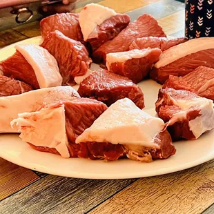 a plate of raw meat