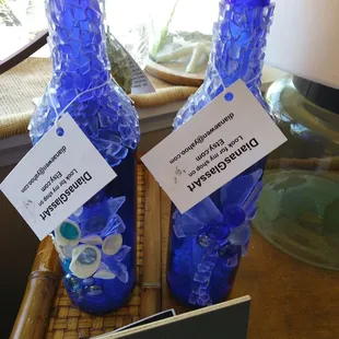 Sea glass on wine bottles!
