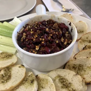 Baked Brie with cranberries, nuts and sweet chili sauce ... I will get this again!
