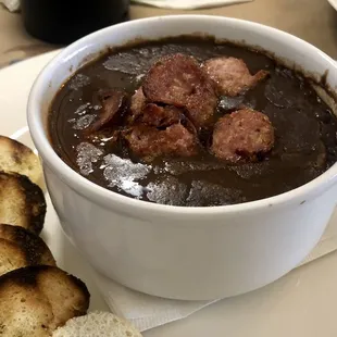 Black bean soup with venison and pork sausage.  Very filling!