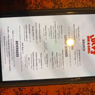 a menu on a cell phone