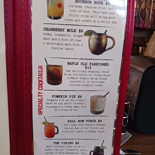 Cocktail menu
