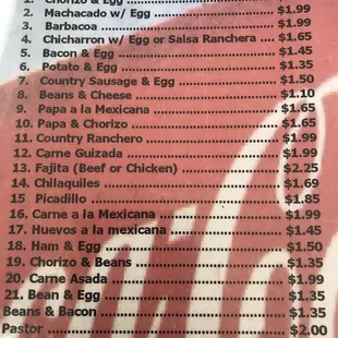 Breakfast Taco Menu