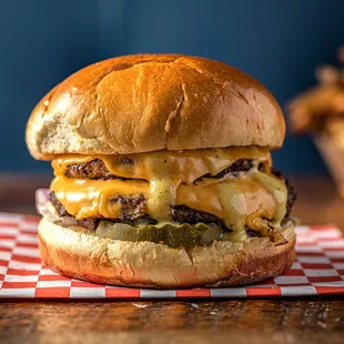 a cheeseburger and fries