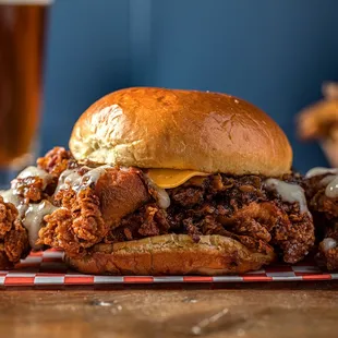 a fried chicken sandwich and fries