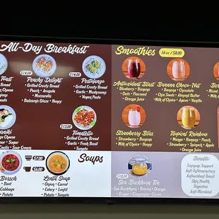 All Day Breakfast, Soups and Smoothies Menu November 2024