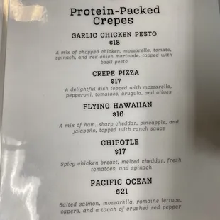 Protein-packed crepes menu