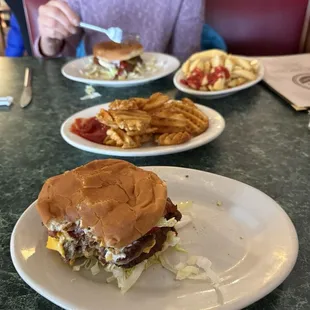 Double 1/4 bacon Cheeseburger. Amazing Fries