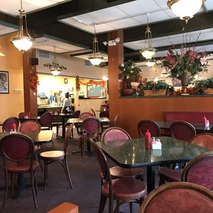 tables and chairs in a restaurant