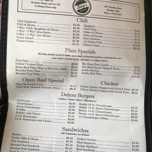Chili, Specials, Burgers, Sandwiches