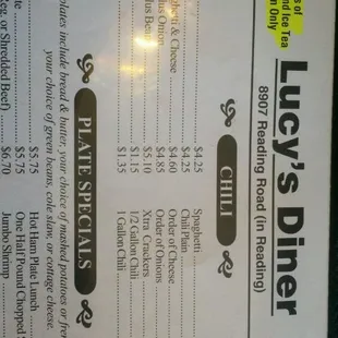 Chili Menu.