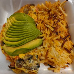 California veggie omelet and hash browns.