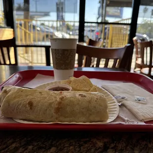 Chile Relleno Burrito and a coffee