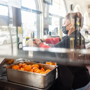 a woman wearing a face mask