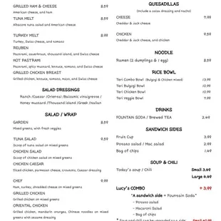 Lucy&apos;s fountainhead cafe menu