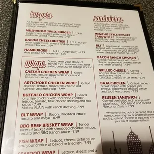 the menu for the restaurant